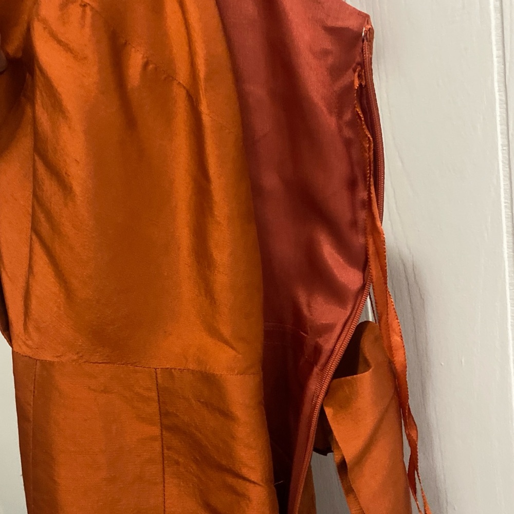 Anne Klein Orange Dress Sleeveless Belted 100% Silk Size 14 - Picture 7 of 10